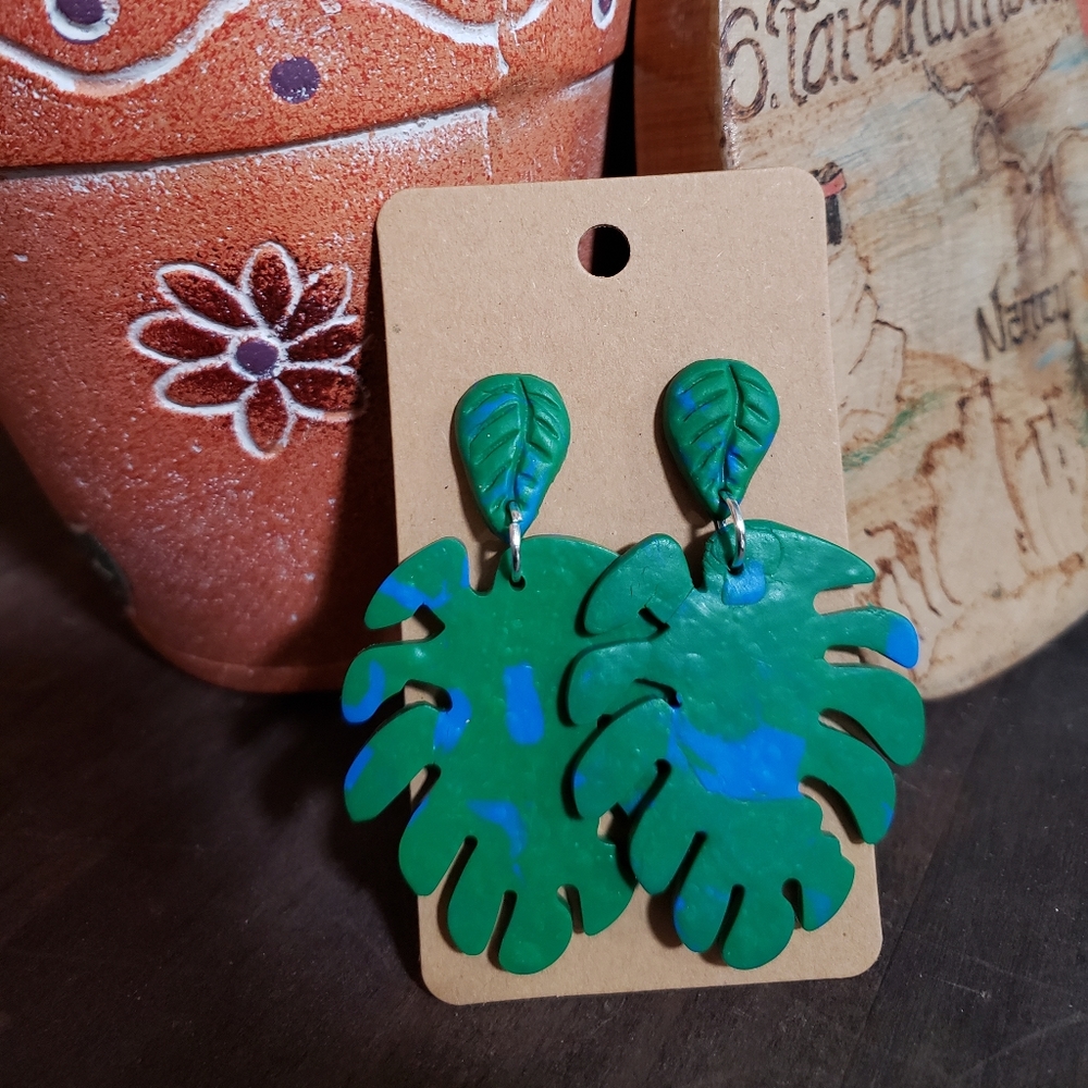 Polymer clay leaf earrings
